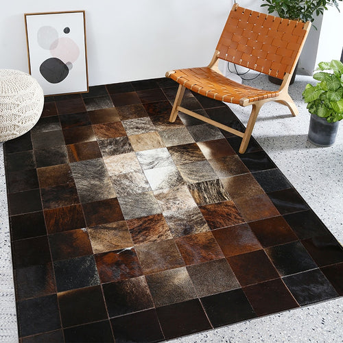 Beautiful Burn-Out Design Check Print Leather Skin Area Rugs