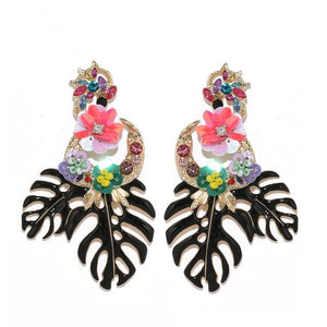 Flower Leaf Design Crystal Earrings for Women - Ailime Designs