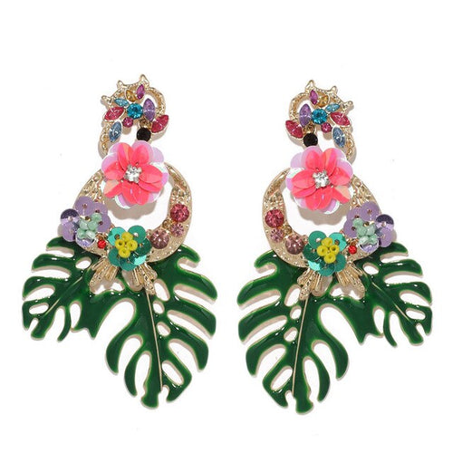 Flower Leaf Design Crystal Earrings for Women - Ailime Designs