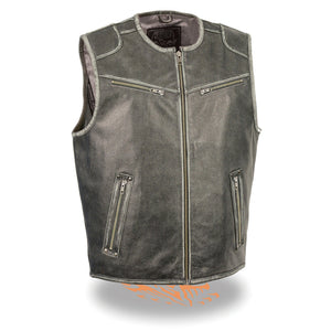 Milwaukee Leather-MLM3536-Men's Vintage Distressed Grey Leather  Vest  with Zipper Front - Ailime Designs