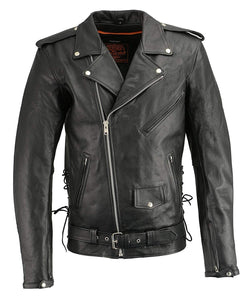 Milwaukee Leather-LKM1711TALL-Men's Black TALL Side Lace Police Style M/C Jacket with Gun Pockets
