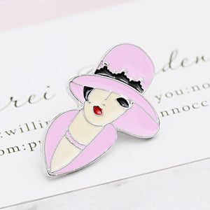 Woman Of The 40's In Pink - Wearing Hat Pin Brooch - Ailime Designs