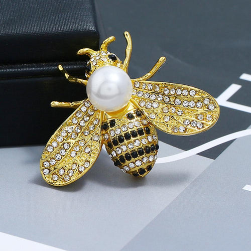 Simulated Pearl Back w/ Rhinestones Bubble Bee Brooch - Ailime Designs