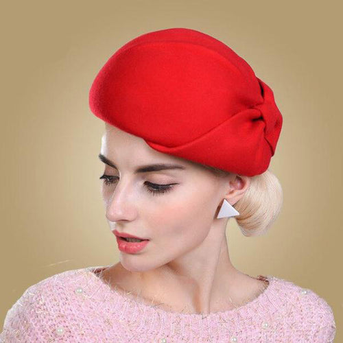 Classic Style Wool Wrap Bow Design Beret Caps - Ailime Designs - Ailime Designs