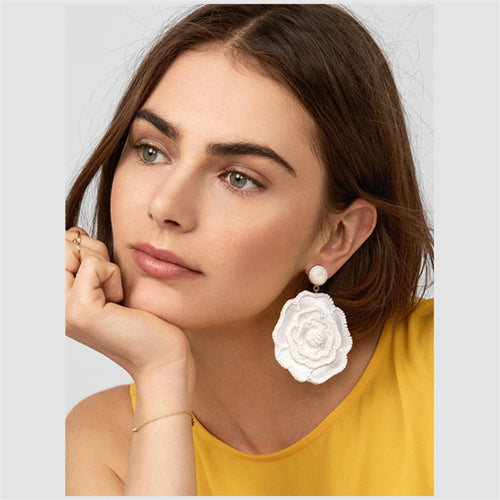 Bohemian White Flower Design Women's Drop Earrings - Ailime Designs