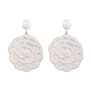 Bohemian White Flower Design Women's Drop Earrings - Ailime Designs