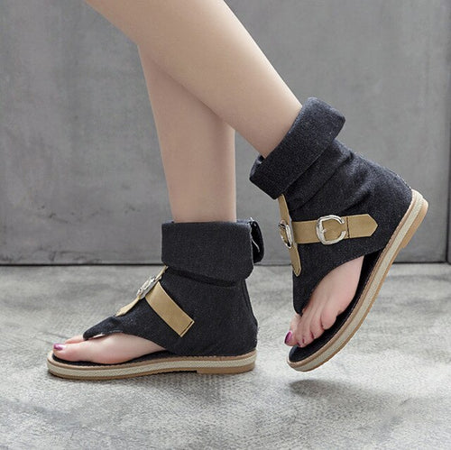 Women's Denim Toe-Sling Design Flat Sandals