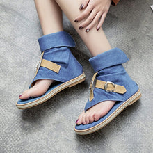 Load image into Gallery viewer, Women&#39;s Denim Toe-Sling Design Flat Sandals
