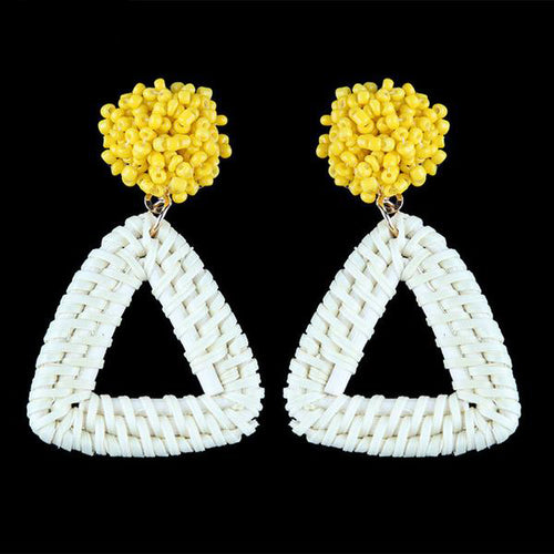 Triangle Basket Weave Design Women's White Bead Nugget Earrings - Ailime Designs