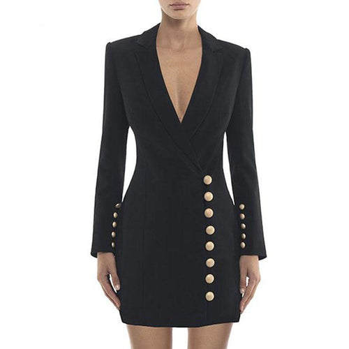 Women's Professional Button Design Long Sleeve Dresses - Ailime Designs
