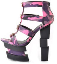 Load image into Gallery viewer, Women&#39;s Camouflage Print Design Geometric Shape High Heels