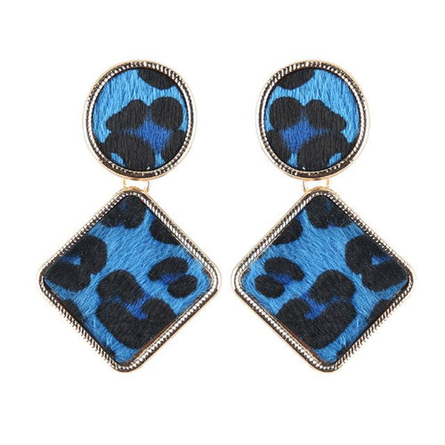 Cowhide Style Geometric Square Metal Dangle Drop Earrings - Ailime Designs