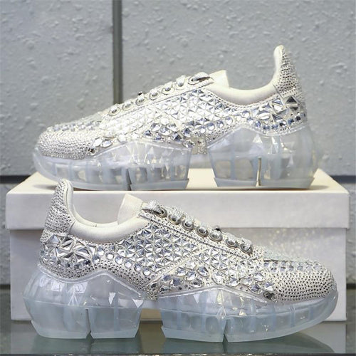 Women' Chic Design Genuine Leather Crystal Sneakers