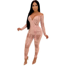Load image into Gallery viewer, Women&#39;s Sheer Abstract Style Long Sleeve Bodycon Jumpsuits