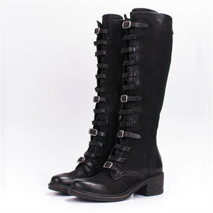 Women's Buckle Design Leather Skin Riding Boots
