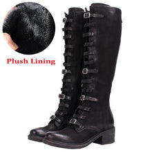 Load image into Gallery viewer, Women&#39;s Buckle Design Leather Skin Riding Boots