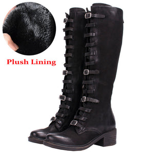 Women's Buckle Design Leather Skin Riding Boots