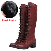 Load image into Gallery viewer, Women&#39;s Buckle Design Leather Skin Riding Boots
