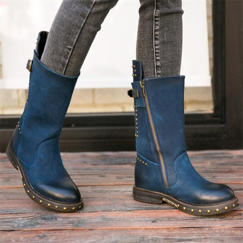 Women's Rivet Design Genuine Leather Skin boots