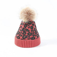 Load image into Gallery viewer, Children&#39;s Stylish Fur Lined Leopard Knit Pom Pom Beanie Caps – Sun Protectors