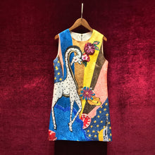 Load image into Gallery viewer, Women&#39;s Sleeveless Vintage Design Animal Printed Dress w/ Bead Detail - Ailime Designs
