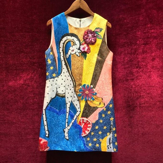 Women's Sleeveless Vintage Design Animal Printed Dress w/ Bead Detail - Ailime Designs