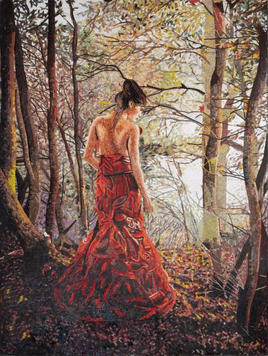 Elegant Woman Forest Profile Shot - Mosaic Art Tile