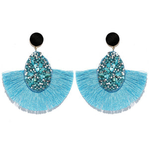 Crystal Nugget Tassel Design Earrings For Women - Ailime Designs