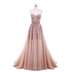 A-Line Sweetheart Pink Applique Lace Evening Gown - Ailime Designs