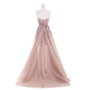 A-Line Sweetheart Pink Applique Lace Evening Gown - Ailime Designs
