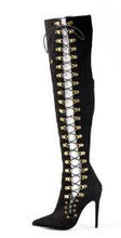 Load image into Gallery viewer, Women&#39;s Side Panel Cross Lace Design - Knee High Boots