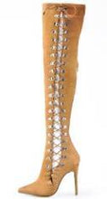 Load image into Gallery viewer, Women&#39;s Side Panel Cross Lace Design - Knee High Boots