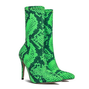 Women's Stylish Trending Snake Print Design Stretch Ankle Boots