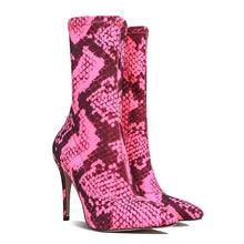 Load image into Gallery viewer, Women&#39;s Stylish Trending Snake Print Design Stretch Ankle Boots