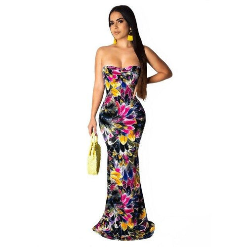 Women's Floral Bandeau Design Maxi Dresses