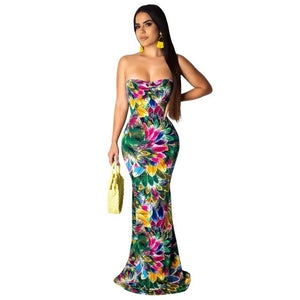 Women's Floral Bandeau Design Maxi Dresses