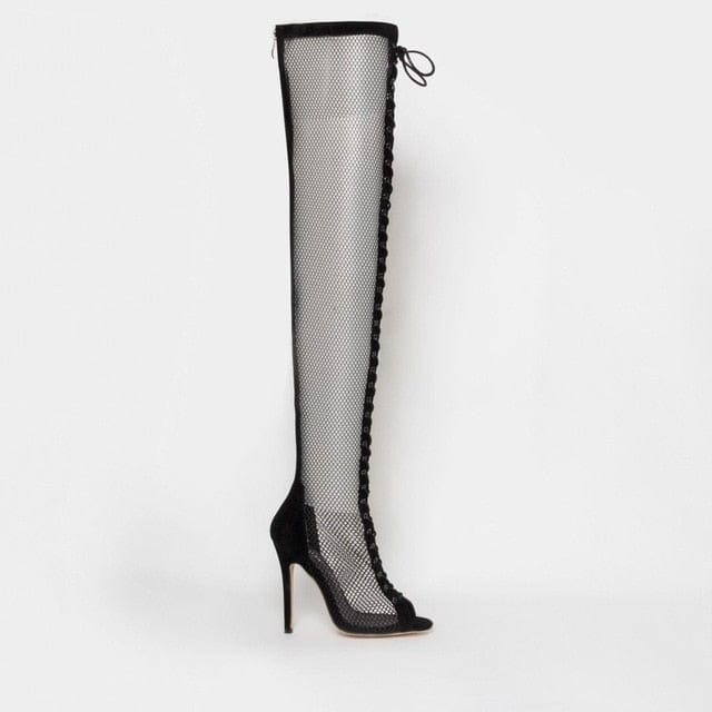 Women’s Mesh Net Design Thigh-High Shoe Boots – Fine Quality Accessories