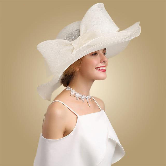 Women's Formal Elegant Wide Oversize Bow Design Hat