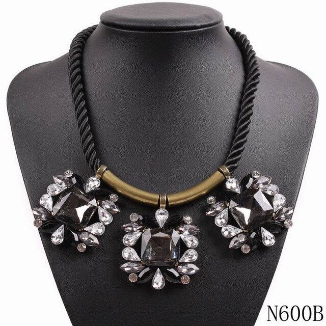 Women's Chucky Style Rope & Crystal Flower Necklaces