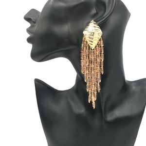 Women's Beaded Fringe Drop Earrings