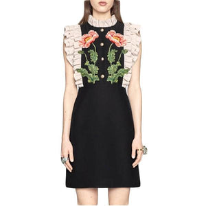 Women's Embroidered Flower Motif Pleated Dress - Ailime Designs
