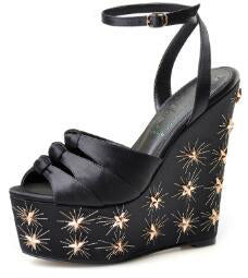Women's Sexy Ankle Strap  Wedge Shoes w/ Star Motifs