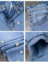 Load image into Gallery viewer, Women&#39;s Stylish Faux Pearl Design Denim Jeans w/ Pockets - Ailime Designs