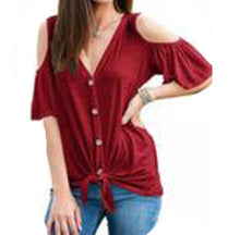 Load image into Gallery viewer, Women&#39;s Hollow-cut Shoulders Red Wine Shirts – Ailime Designs - Ailime Designs