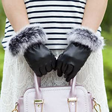 Load image into Gallery viewer, Women&#39;s Fur Trim PU Leather Gloves - Ailime Designs