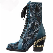 Load image into Gallery viewer, Women&#39;s Floral Embroidery Cowboy Style Ankle Boots w/ Rivet Design