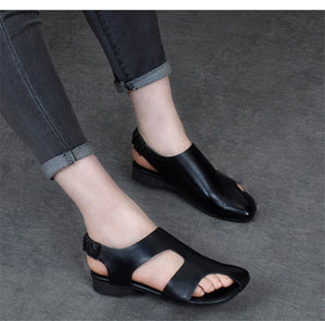 Women's Genuine Leather Skin Hollow-cut Design Sandals