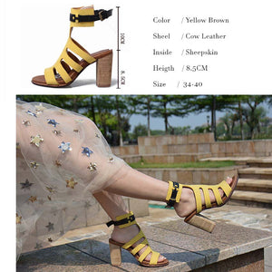 Women's Gladiator Buckle Strap Design Leather Skin Shoes