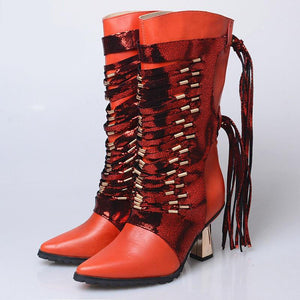 Women's Genuine Leather Fringe Design Boots