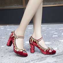Load image into Gallery viewer, Women&#39;s Embroidery Floral Print Design Mary Jane Heels